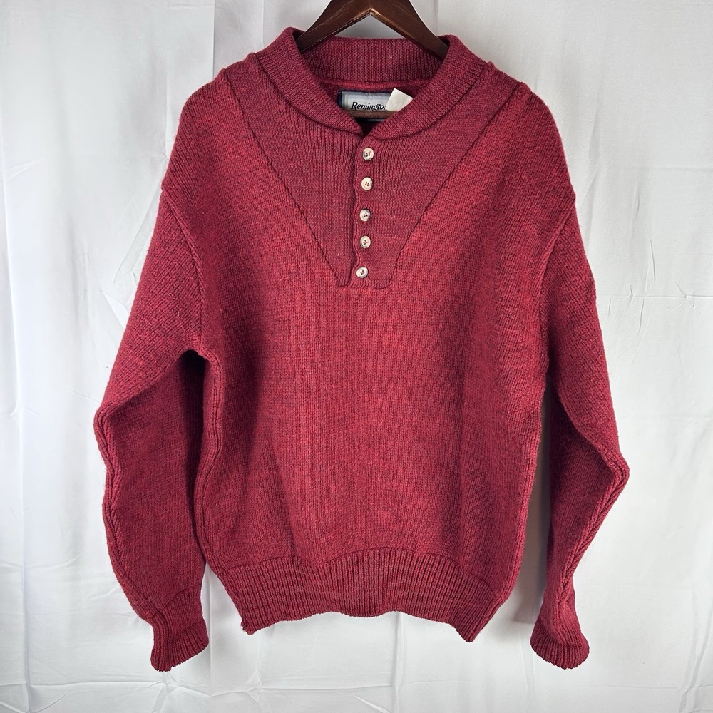 Remington Sweater Men's XL Windstopper Wool Orlon Red Chest Vtg 5 Button‎